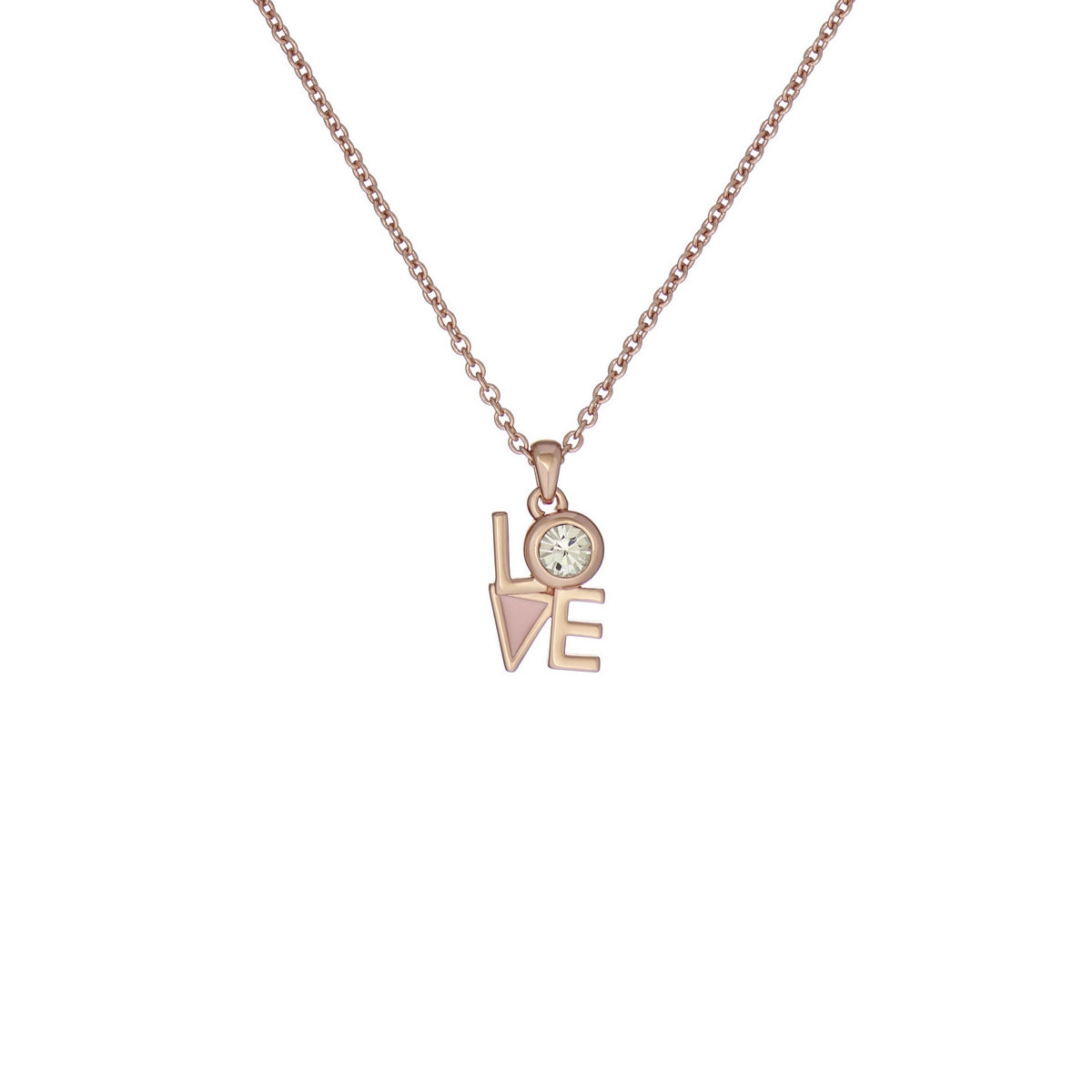 ted baker linnear lo-ve pendant clear crystal baby pink