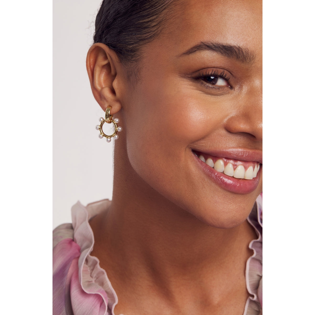 ted baker petunaa: pearl bubble hoop charm gold tone earring