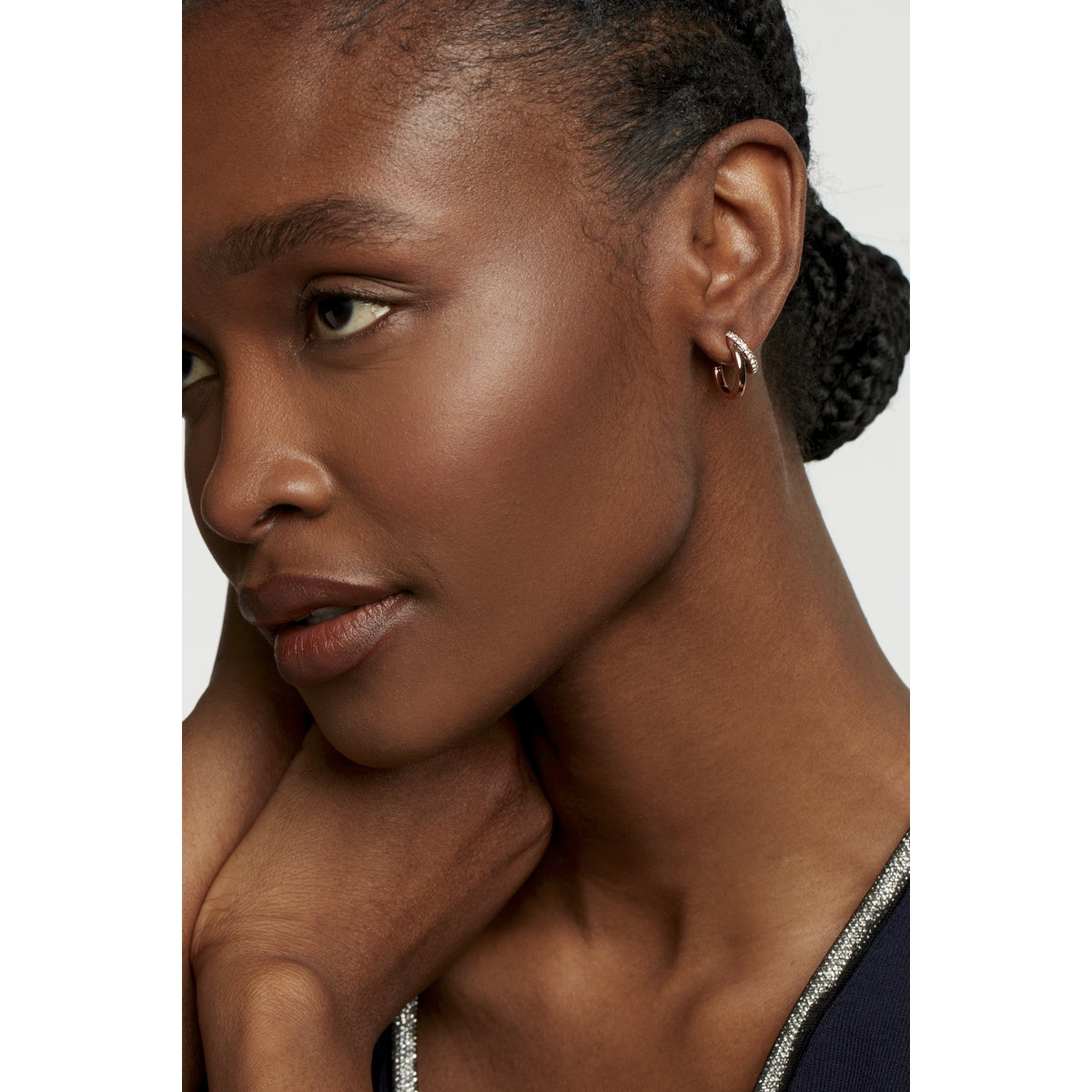 helias: crystal double hoop crystal earring rose gold tone, clear crystal