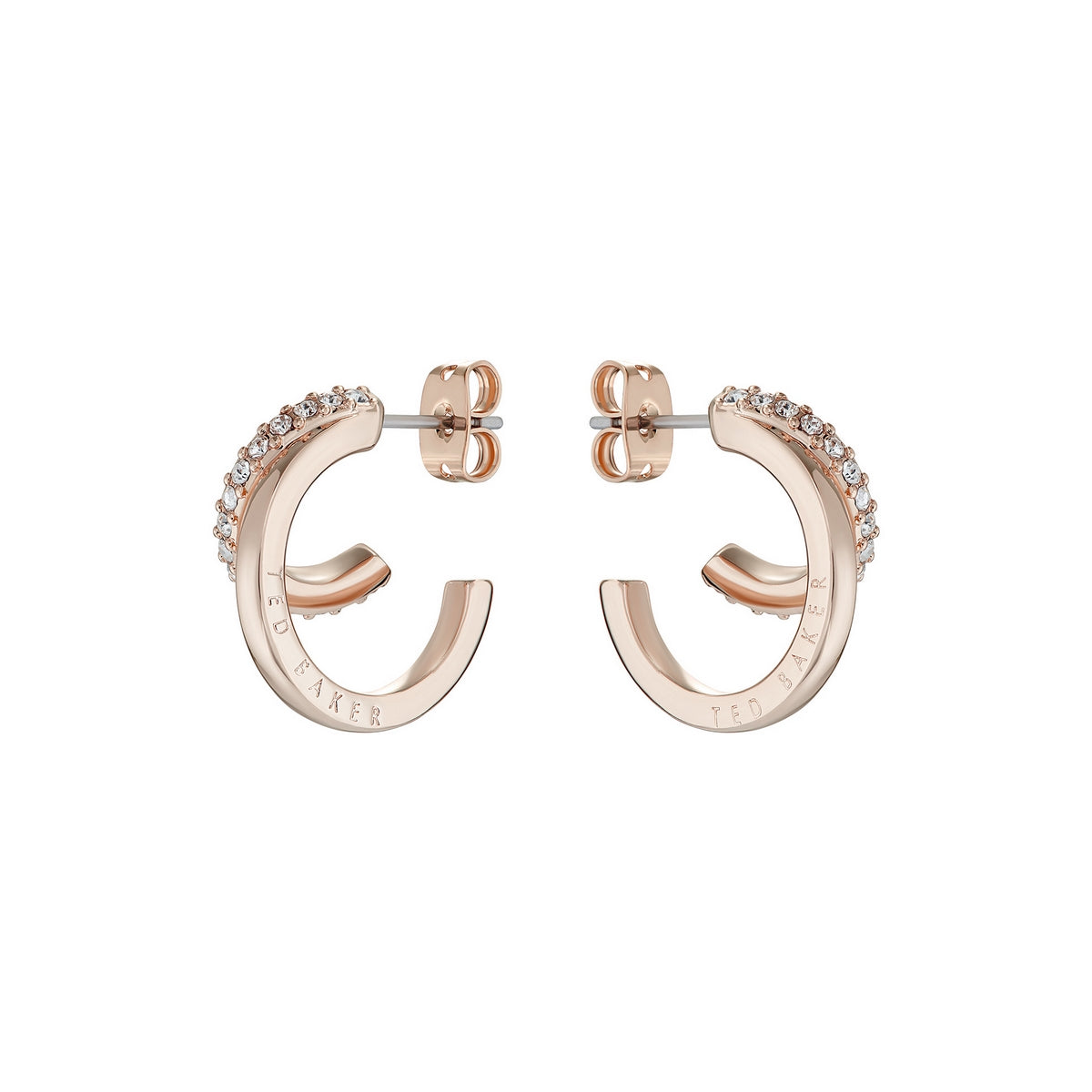 helias: crystal double hoop crystal earring rose gold tone, clear crystal
