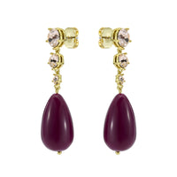 pearsti: statement crystal bead drop earrings gold tone plum golden crystal