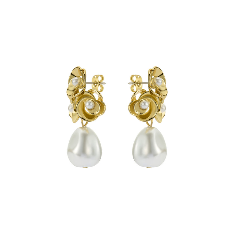 ted baker florelle: pearl flower drop earrings gold tone