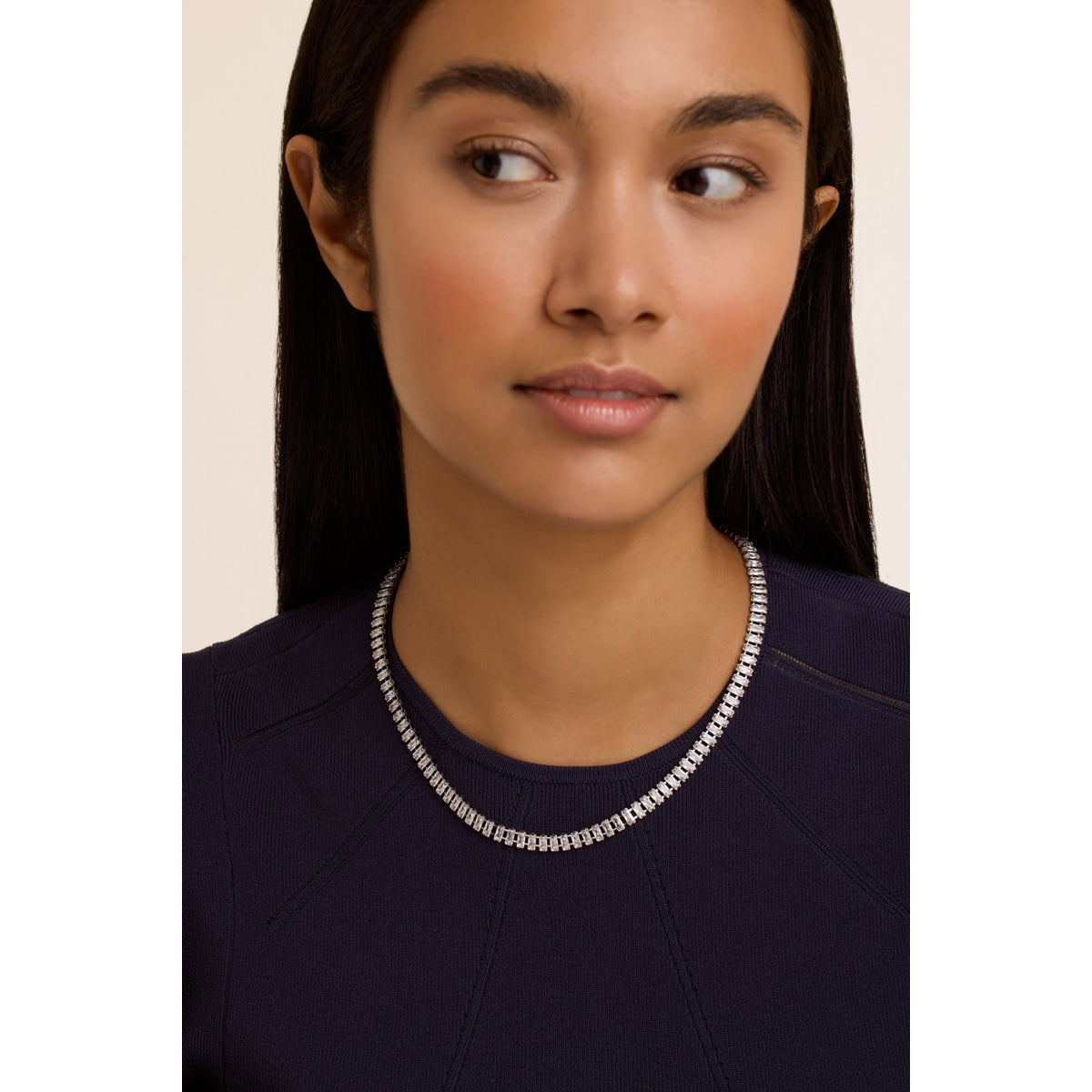 ted baker isabeau: crystal baguette necklace, silver tone, clear crystal