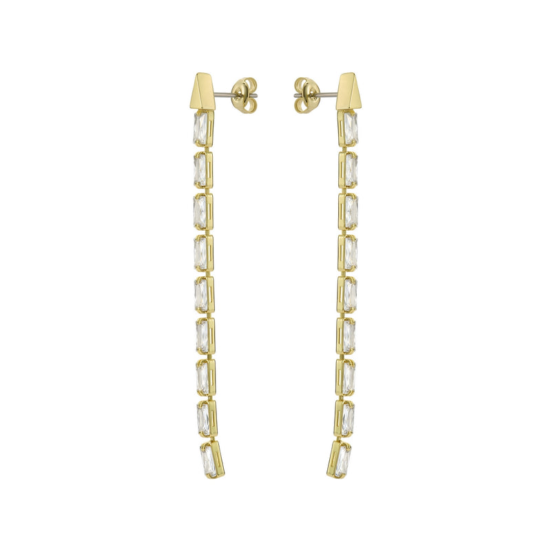 ted baker isalie: crystal baguette slinky drop earrings gold tone, clear crystal