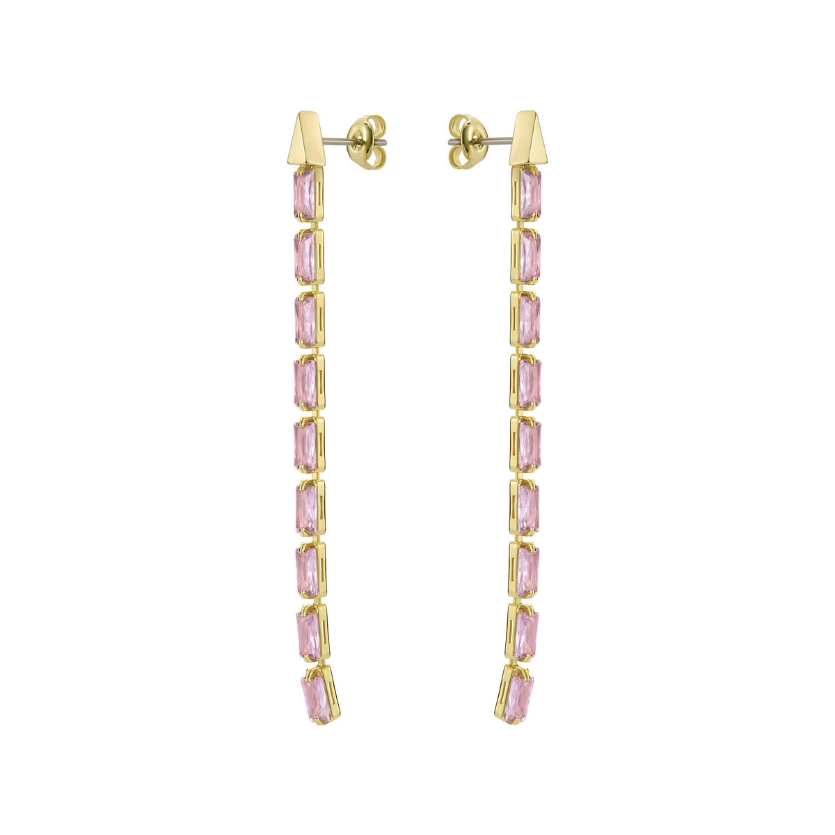 ted baker isalie: crystal baguette slinky drop earrings gold tone, pink crystal