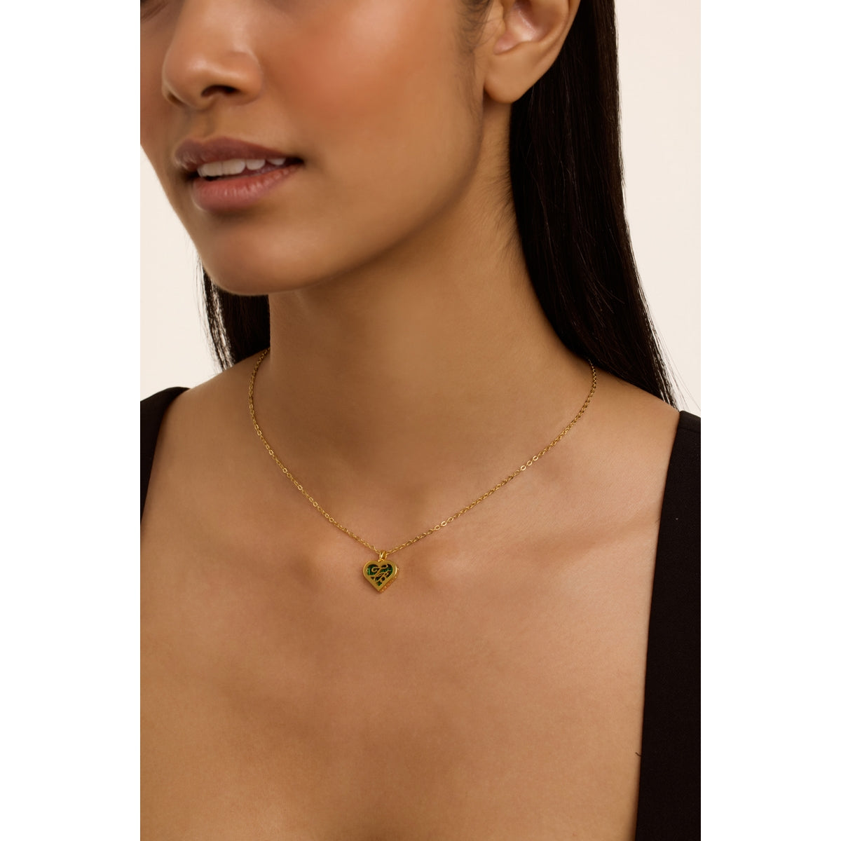 ted baker morelie: monogram heart pendant necklace, gold tone, green