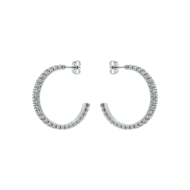 ted baker mellia: medium double crystal hoop earrings silver tone, clear crystal