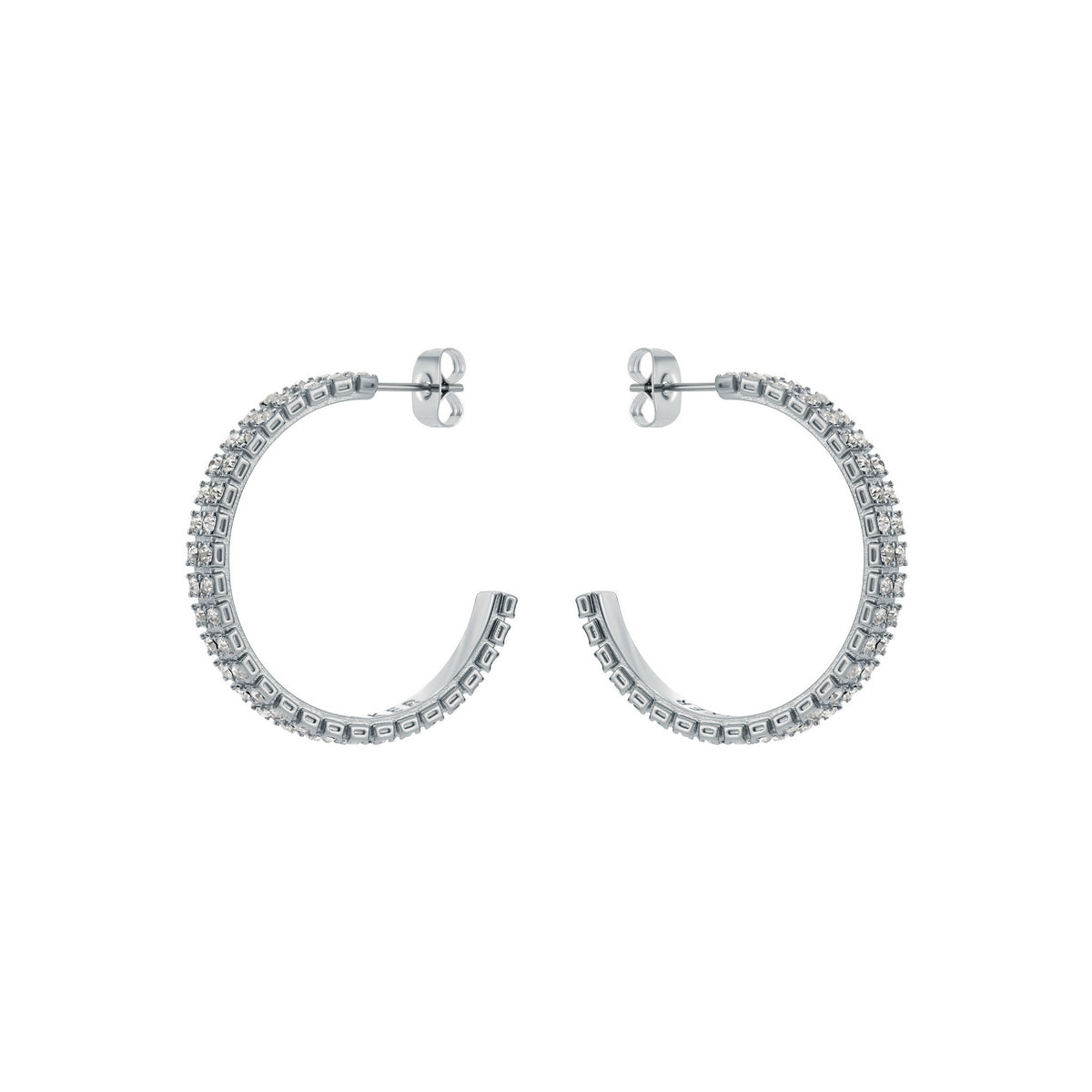 ted baker mellia: medium double crystal hoop earrings silver tone, clear crystal