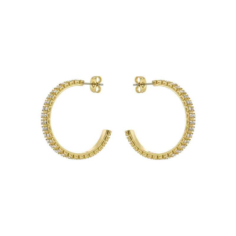 ted baker mellia: medium double crystal hoop earrings gold tone, clear crystal