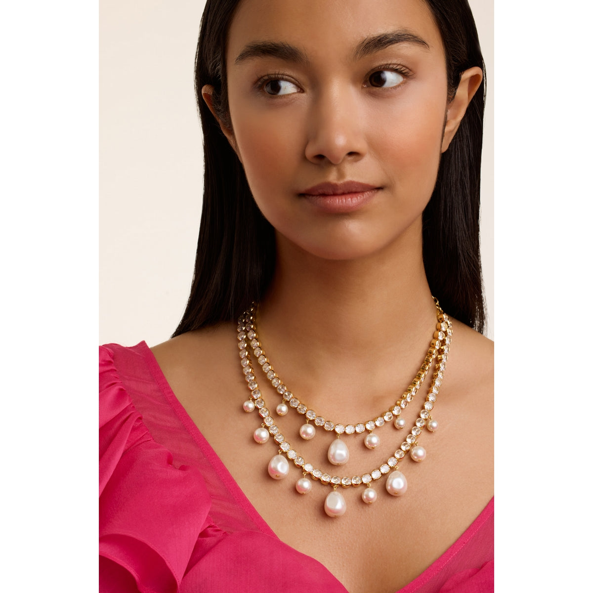 ted baker divinaa: pearl & crystal statement necklace gold tone, pearl, clear crystal