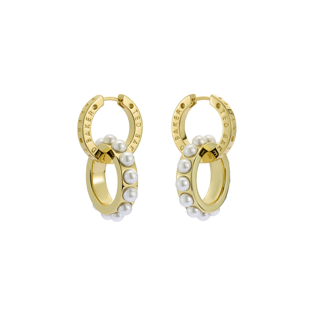 ted baker lorrie: double logo link drop earrings gold tone