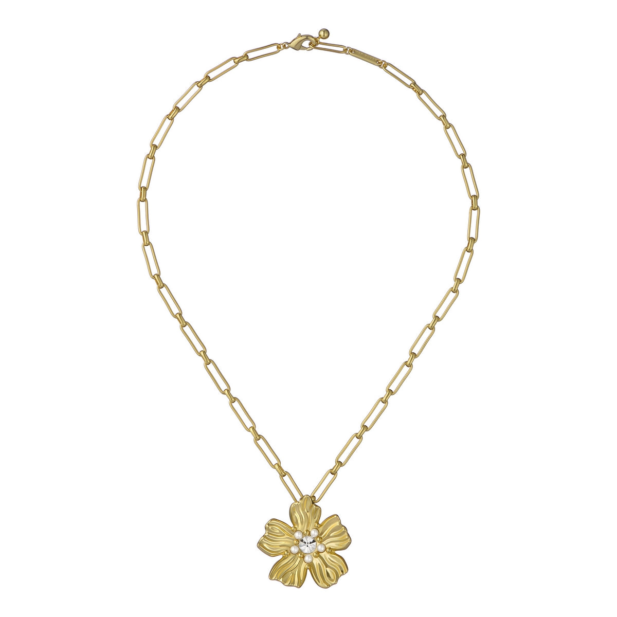 petrice: flower statement crystal pendant necklace gold tone clear crystal