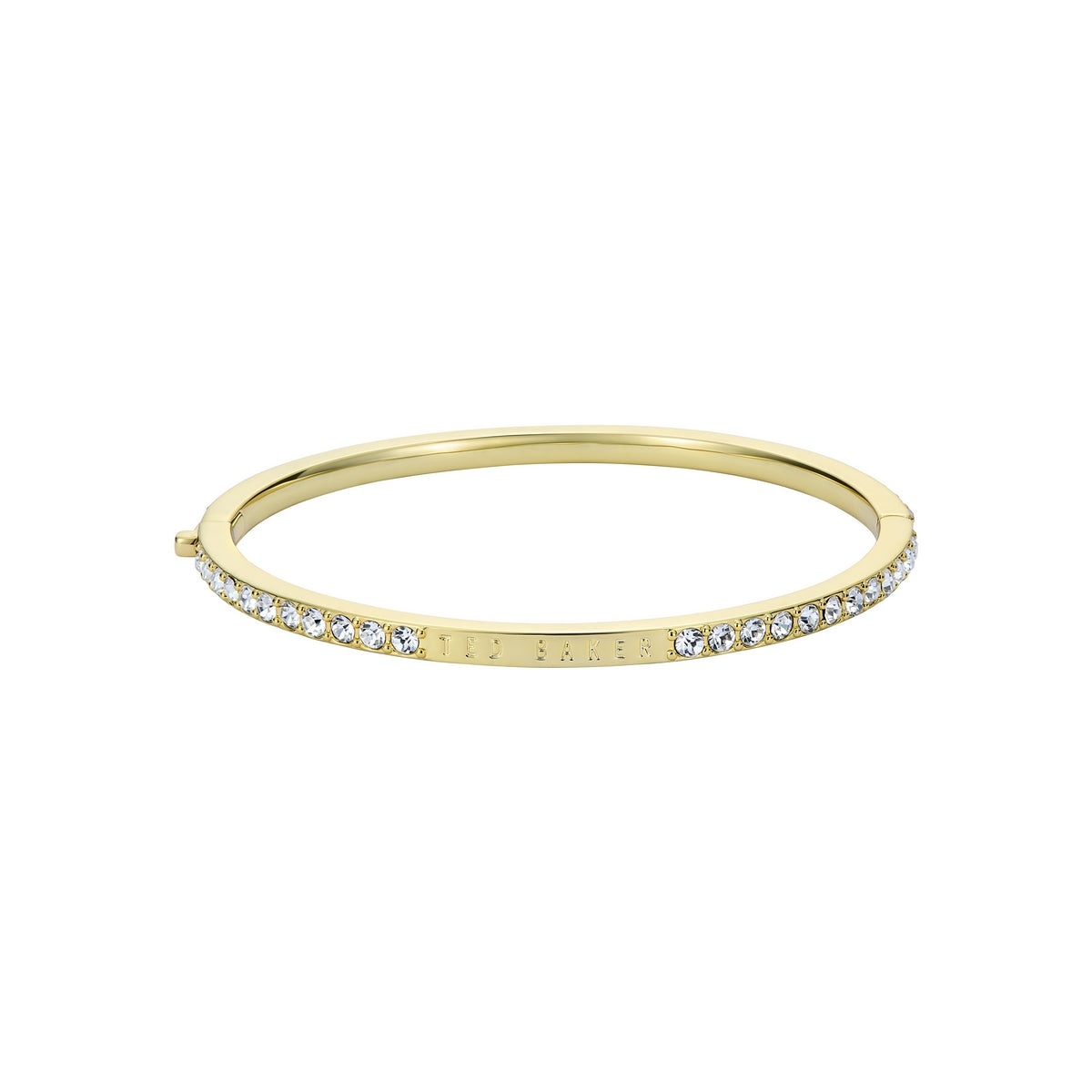 ted baker claudia: narrow crystal gold tone hinged bangle bracelet