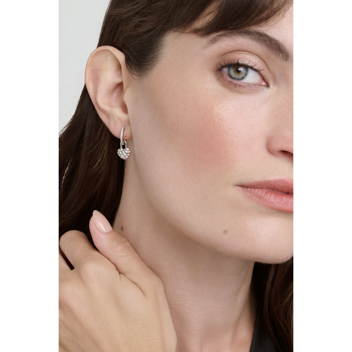 ted baker pari: pave crystal padlock huggie earrings silver tone clear crystal