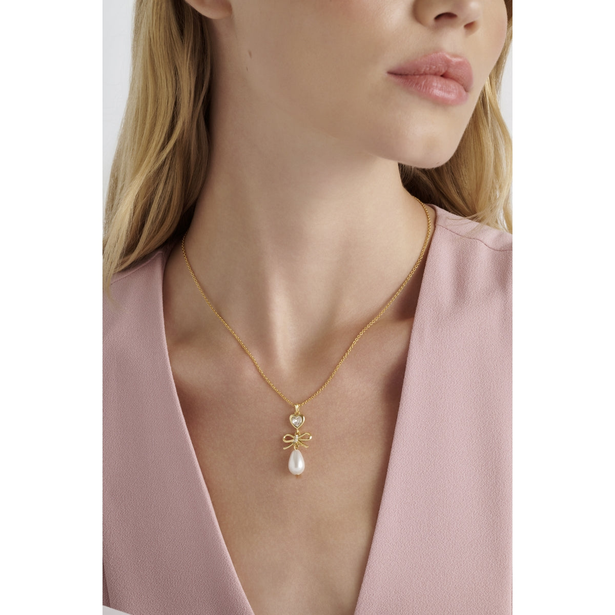 ted baker imogen: icon charm heart bow pearl drop pendant necklace