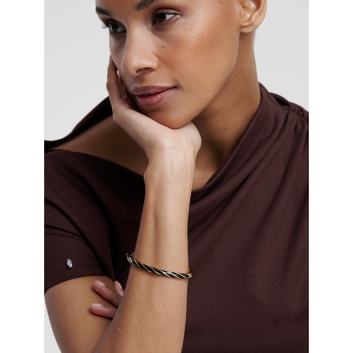 ted baker trinity: twist enamel hinged gold tone bangle bracelet