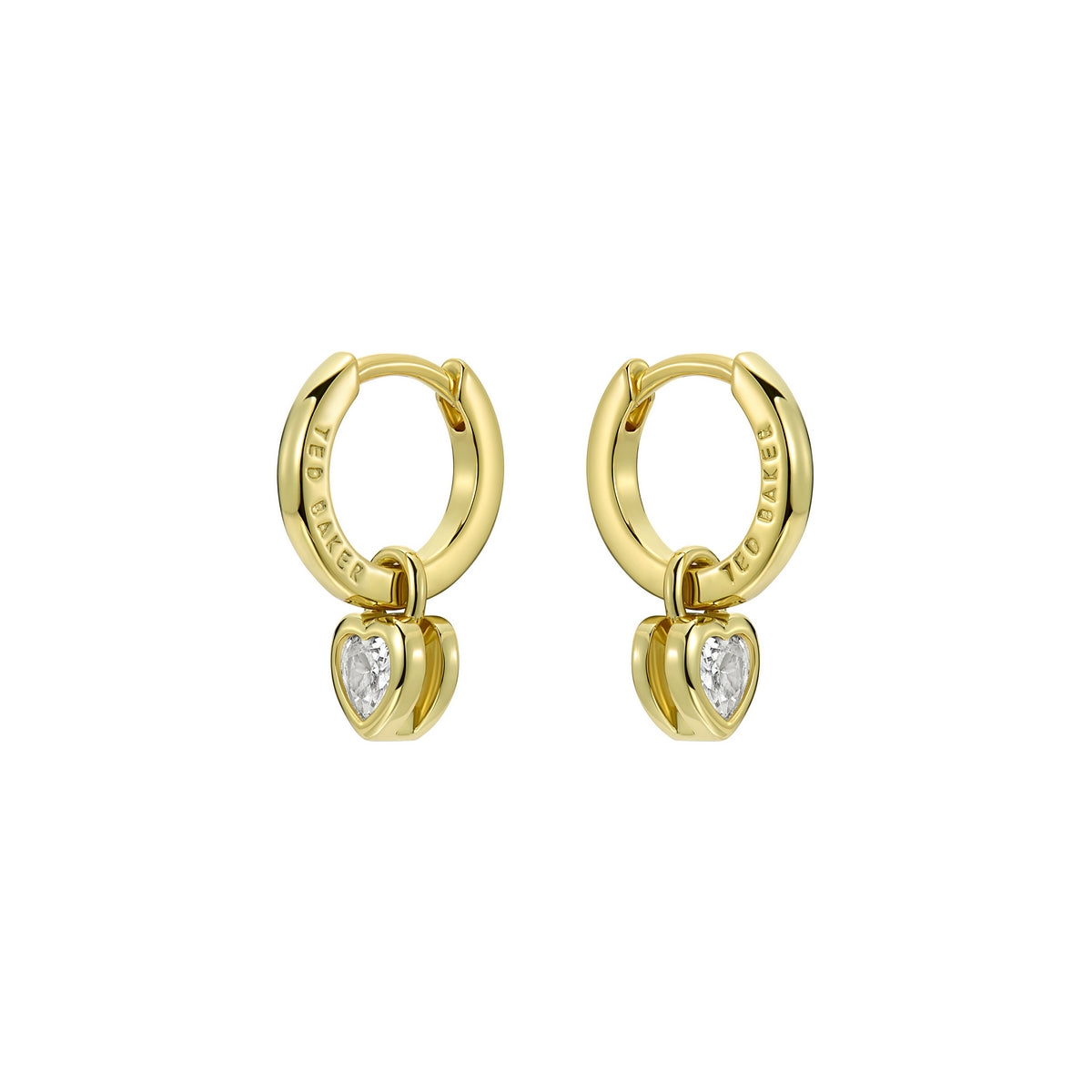 ted baker harper: mini crystal heart huggie earrings gold tone clear crystal
