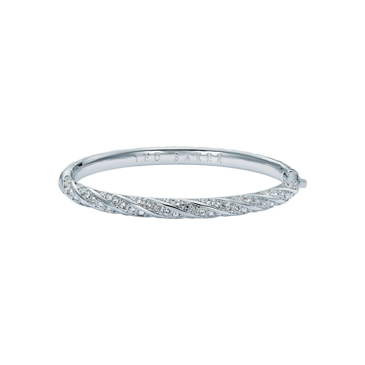 ted baker torvi: crystal twist hinged silver tone bangle bracelet