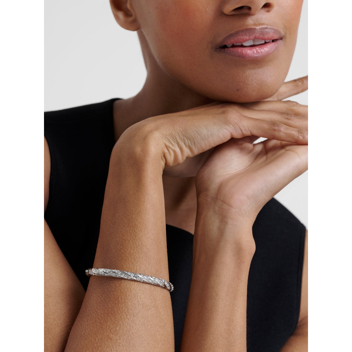 ted baker torvi: crystal twist hinged silver tone bangle bracelet