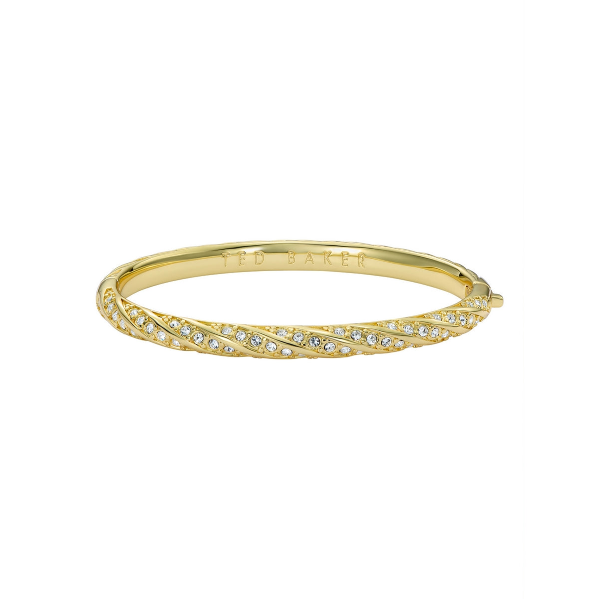 ted baker torvi: crystal twist hinged gold tone bangle bracelet