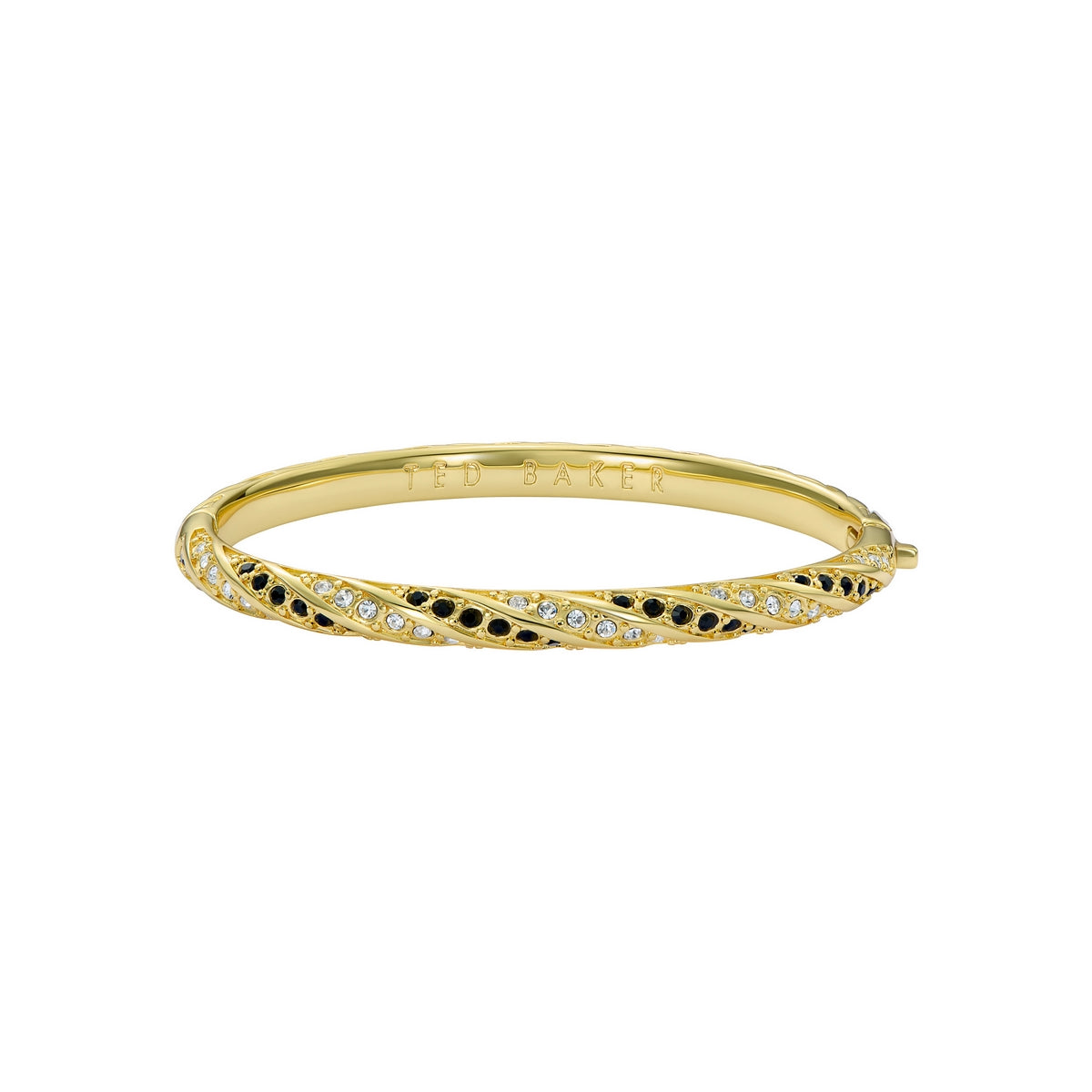 ted baker torvi: crystal twist hinged gold tone bangle bracelet