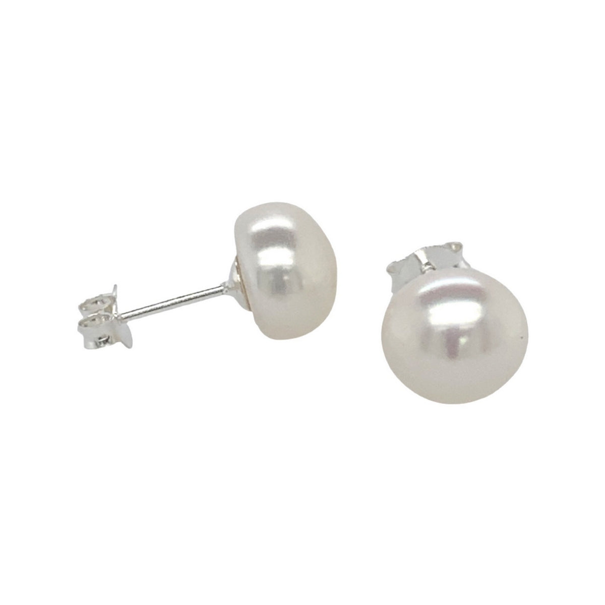 silver freshwater pearl stud earrings 9-9.5mm
