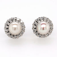 silver pearl and cz cluster stud earring and pendant set 6mm�