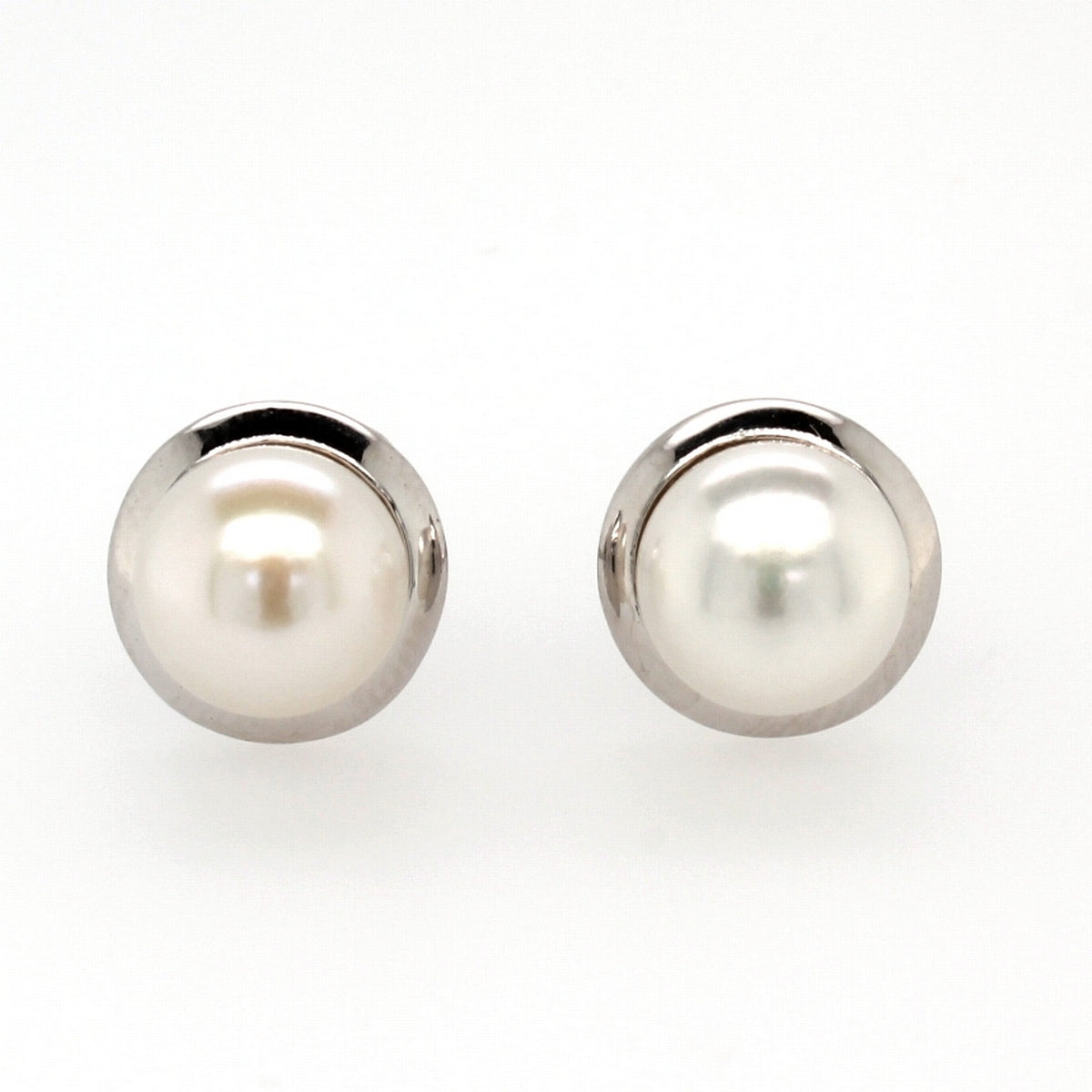 silver pearl and plain round� stud earring and pendant set 8.5mm �