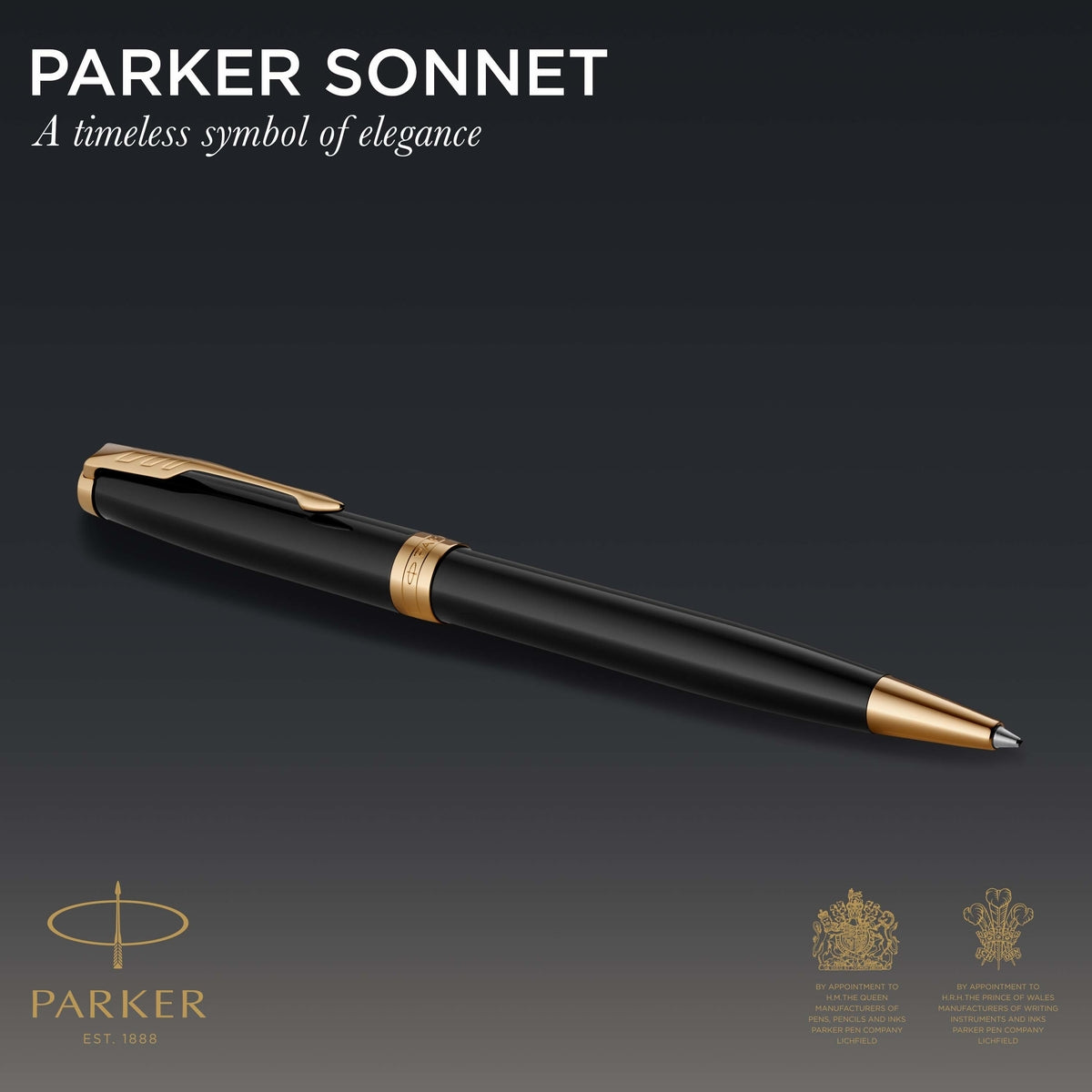 parker sonnet ballpoint pen black lacquer with gold trim medium point black ink