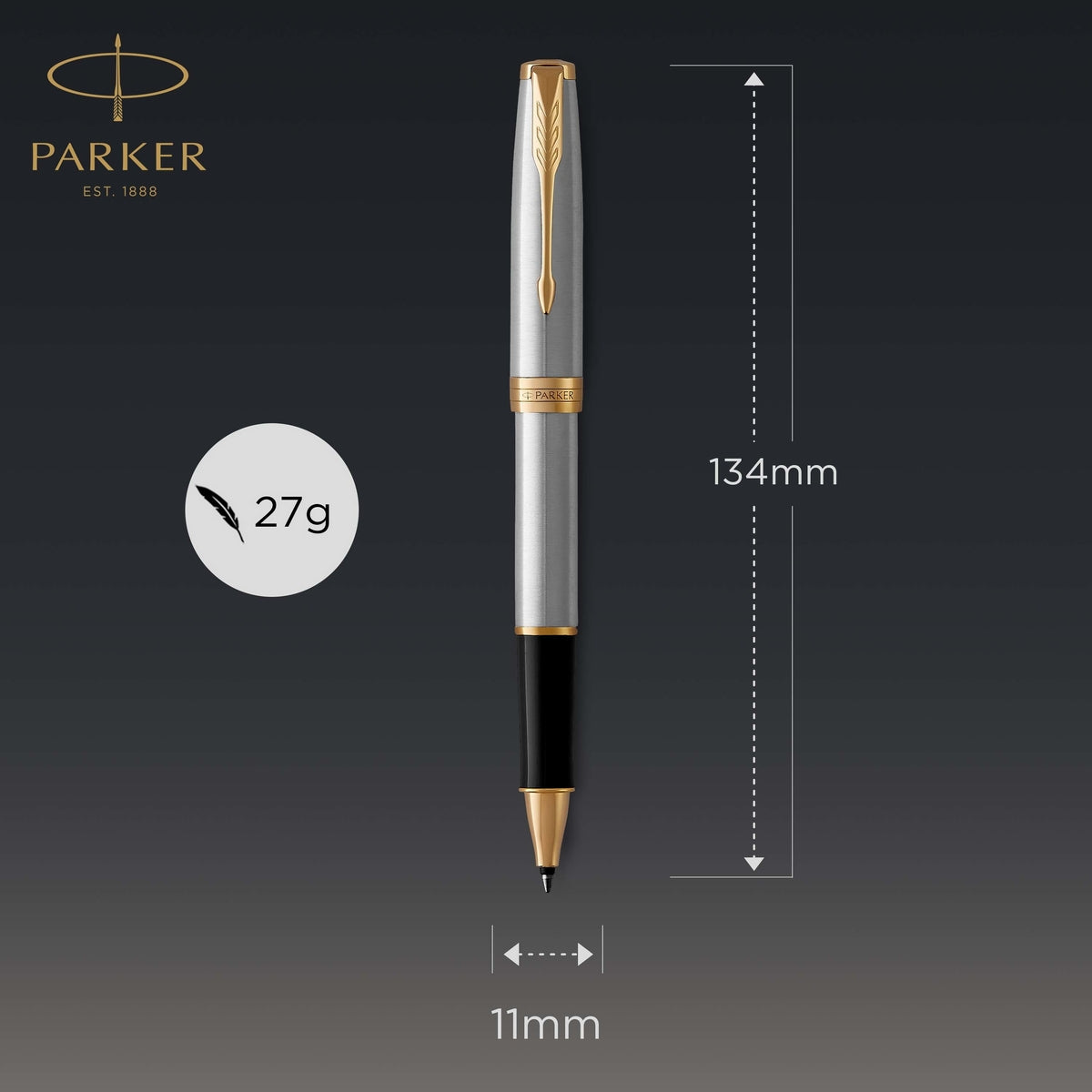 parker sonnet rollerball pen stainless steel with gold trim fine point black ink
