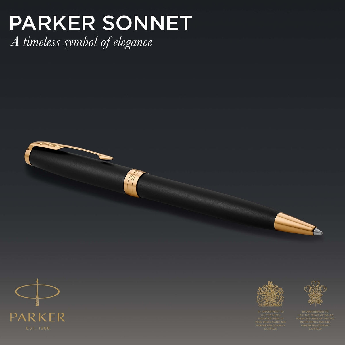 parker sonnet ballpoint pen matte black lacquer with gold trim medium point black ink