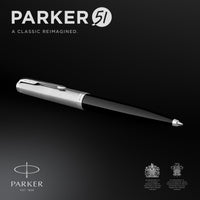 parker 51 ballpoint pen black barrel with chrome trim medium point with black ink refill