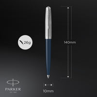 parker 51 ballpoint pen midnight blue barrel with chrome trim medium point with black ink refill