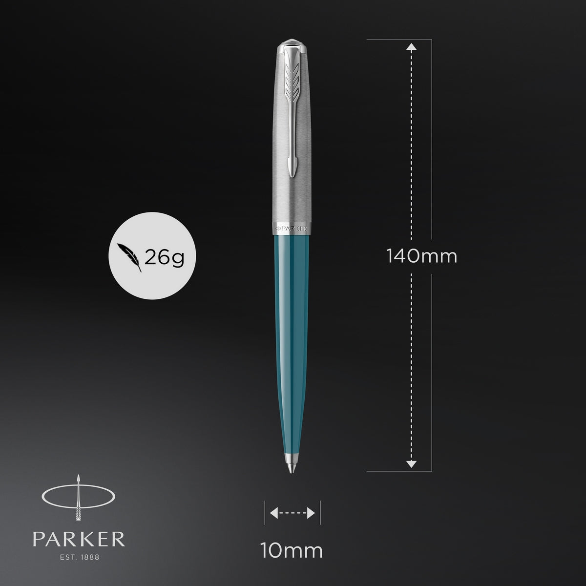 parker 51 ballpoint pen teal blue barrel with chrome trim medium point with black ink refill