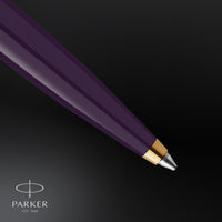 parker 51 ballpoint pen deluxe plum barrel with gold trim medium 18k gold point with black ink refill