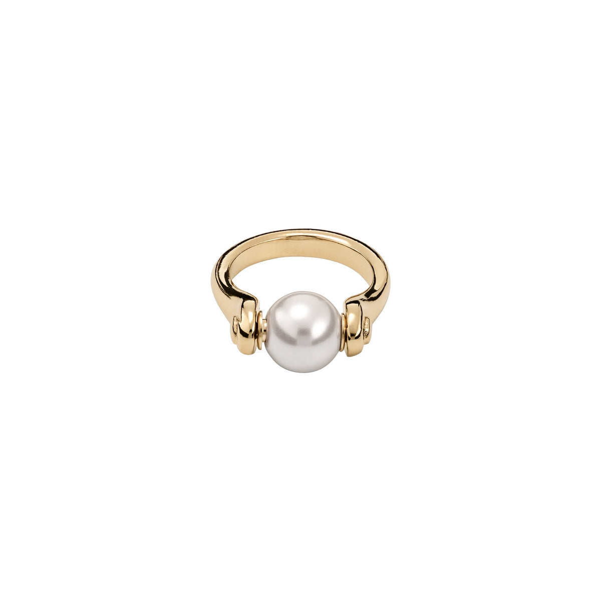 uno de 50 full pearlmoon gold-plated metal alloy ring with small pearl