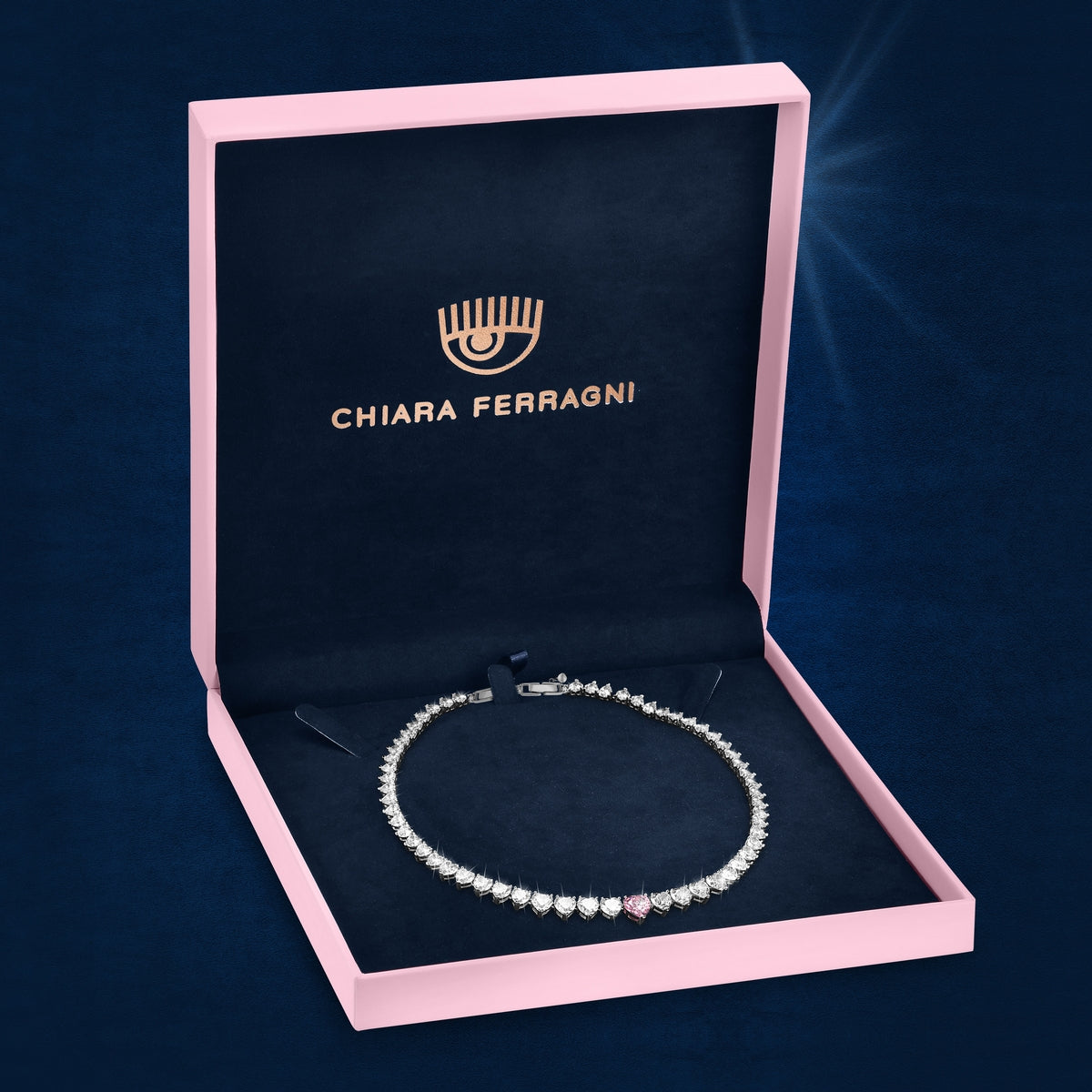 chiara ferragni chain necklace yg big chain with eyelike tag in white crystals 38cm + 7