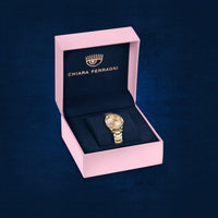 chiara ferragni conteporary 32mm yg case with stones 3h mvt champagne dial pink fabric leather strap with eylike