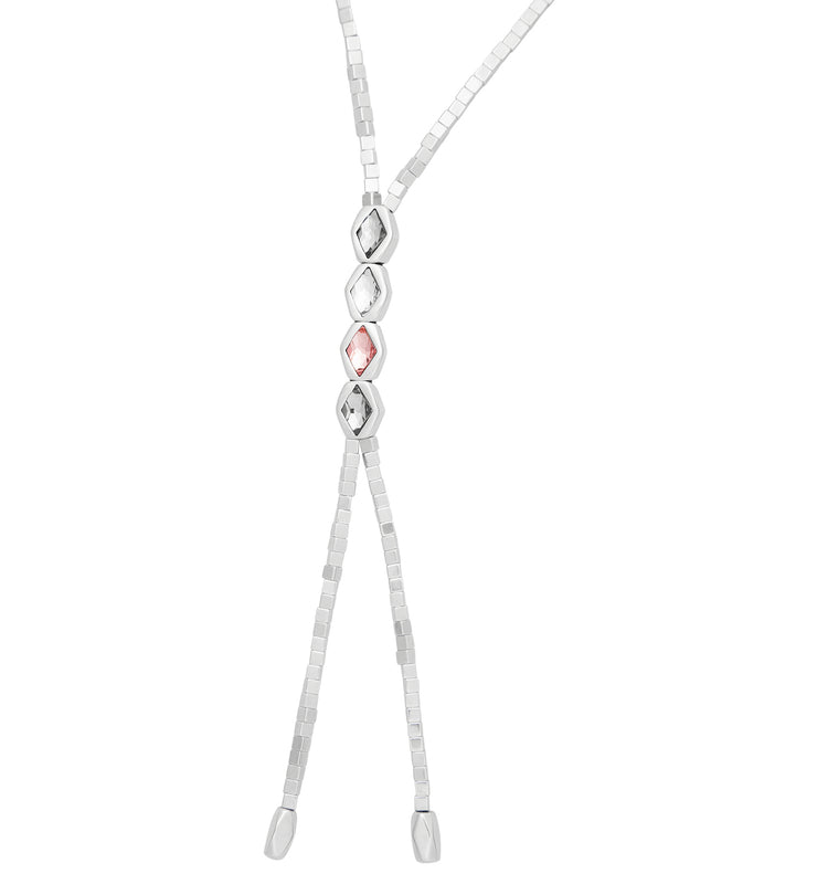 uno de 50 long whip-shaped silver-plated metal alloy necklace with faceted crystals
