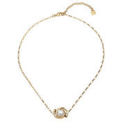 uno de 50 full pearlmoon gold-plated metal alloy necklace with thin chain, small two moon-shaped charm and small pearl
