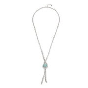 uno de 50 full moon whip-shaped silver-plated metal alloy necklace with big two moon-shaped charm and big amazonite