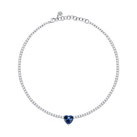 chiara ferragni diamond heart necklace 37cm + 5cm tennis with big blue heart stone