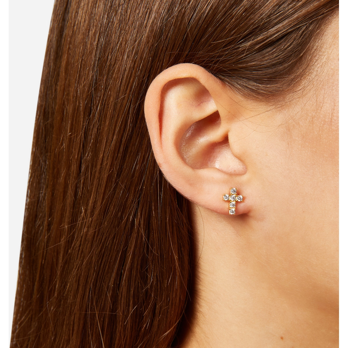 chiara ferragni croci earring cross with wh cz+yg plated 9mm