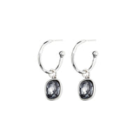 uno de 50 shiny tears silver-plated metal alloy earrings, open ring-shaped and embedding section with grey crystal