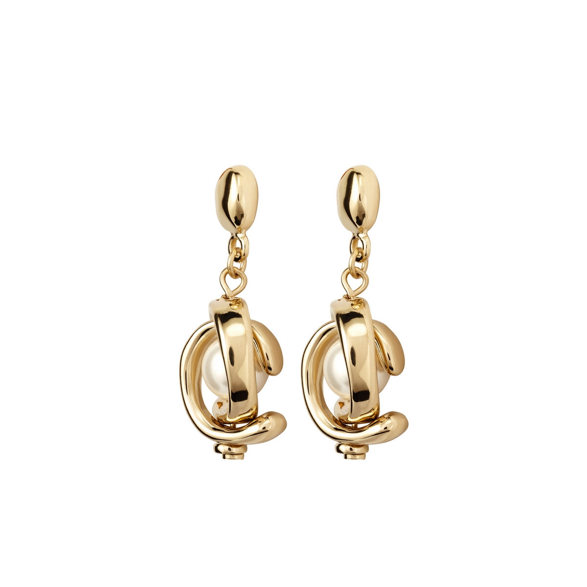 uno de 50 planets gold-plated metal alloy earring with two moon-shaped charm and pearl