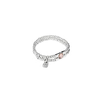 uno de 50 bossy elastic 2-strand silver-plated metal alloy bracelet with 2-cast tubule charm and salmon crystal