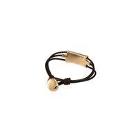 uno de 50 spidergrey 3-brown leather strap bracelet and gold-plated metal alloy 3-cast tubule charm and button clasp