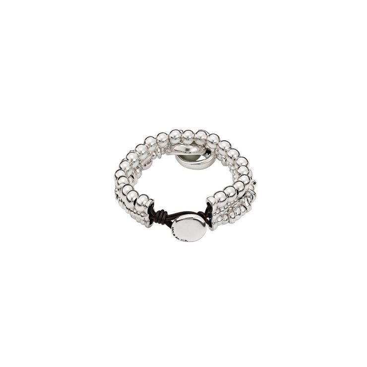 uno de 50 tight moon 3-strand silver-plated metal alloy bracelet with two moon-shaped charm,  amazonite and button clasp