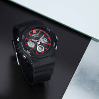 sector digital dual time, chime, stopwatch, black silicone watch