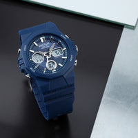 sector digital dual time, chime, stopwatch, navy silicone watch